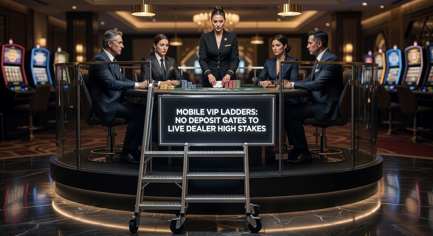 Smartphone mit Casino-App, das eine VIP-Leiter mit Live-Dealer-Tischen im Hochformat zeigt